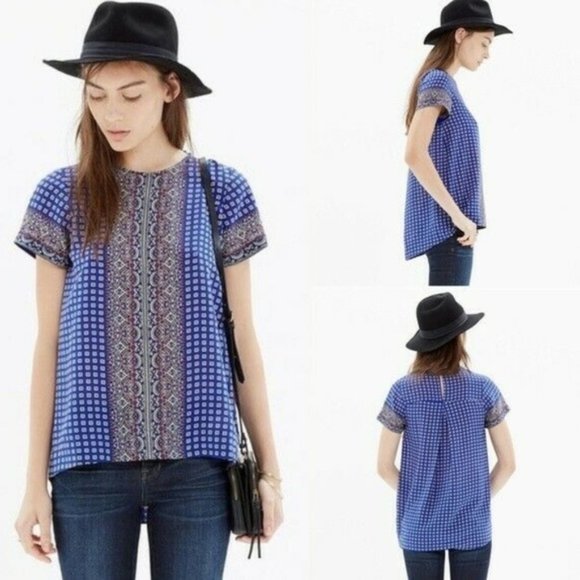 Madewell Short Sleeve Ascot Grid Blouse